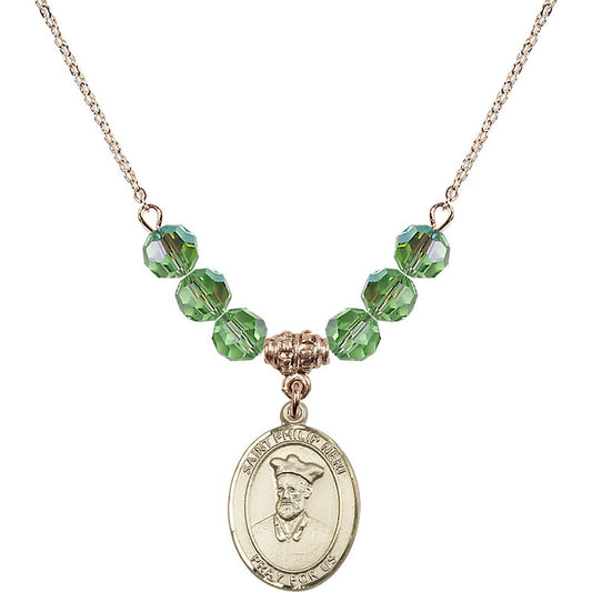 14kt Gold Filled Saint Philip Neri Birthstone Necklace with Peridot Beads - 8369