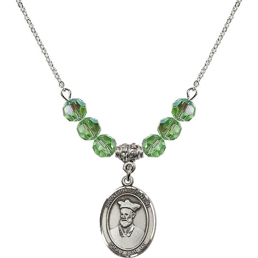 Sterling Silver Saint Philip Neri Birthstone Necklace with Peridot Beads - 8369