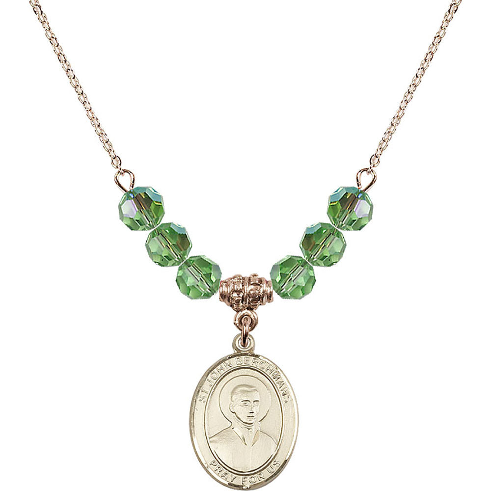 14kt Gold Filled Saint John Berchmans Birthstone Necklace with Peridot Beads - 8370