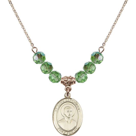 14kt Gold Filled Saint John Berchmans Birthstone Necklace with Peridot Beads - 8370