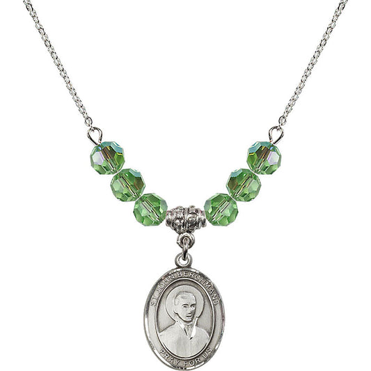 Sterling Silver Saint John Berchmans Birthstone Necklace with Peridot Beads - 8370