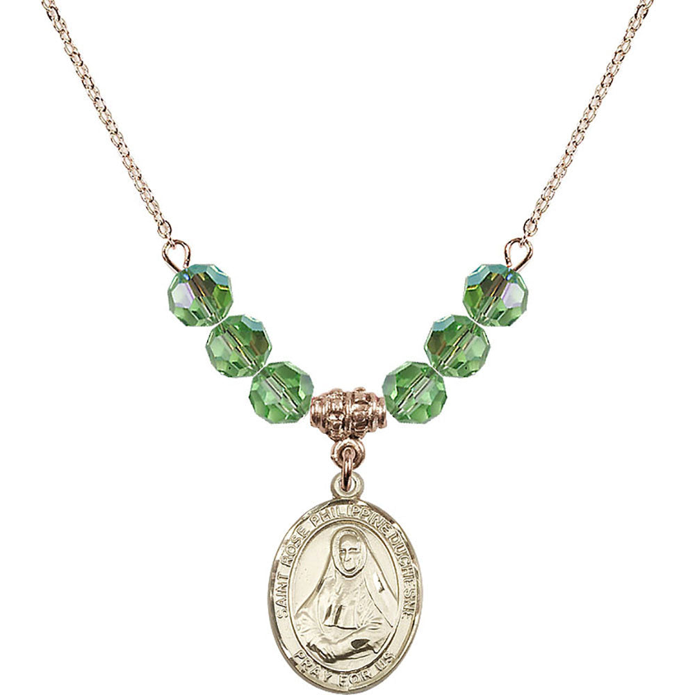 14kt Gold Filled Saint Rose Philippine Duchesne Birthstone Necklace with Peridot Beads - 8371