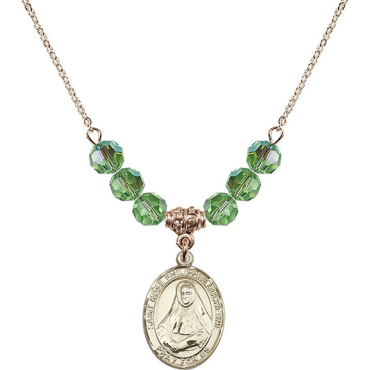 14kt Gold Filled Saint Rose Philippine Duchesne Birthstone Necklace with Peridot Beads - 8371
