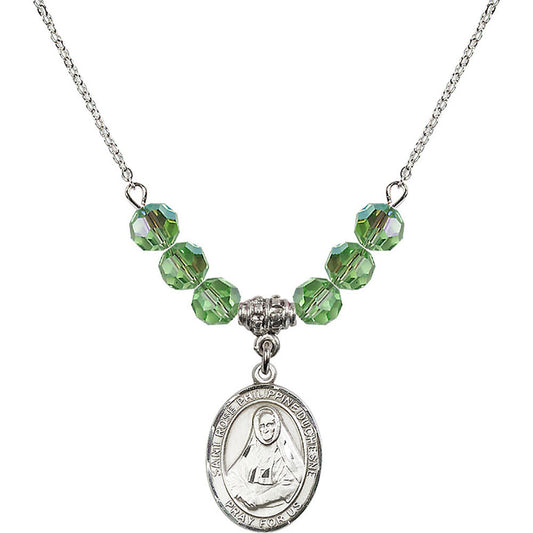 Sterling Silver Saint Rose Philippine Duchesne Birthstone Necklace with Peridot Beads - 8371