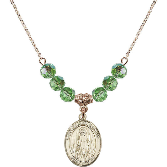 14kt Gold Filled Saint Juliana of Cumae Birthstone Necklace with Peridot Beads - 8372