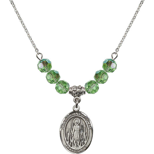 Sterling Silver Saint Juliana of Cumae Birthstone Necklace with Peridot Beads - 8372