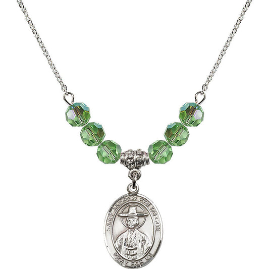 Sterling Silver Saint Andrew Kim Taegon Birthstone Necklace with Peridot Beads - 8373