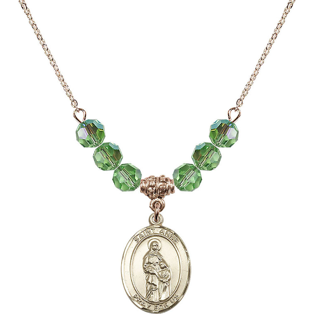14kt Gold Filled Saint Anne Birthstone Necklace with Peridot Beads - 8374