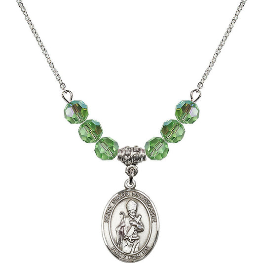 Sterling Silver Saint Simon the Apostle Birthstone Necklace with Peridot Beads - 8375