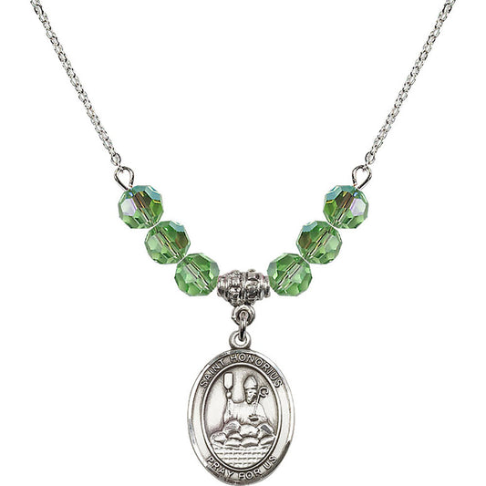 Sterling Silver Saint Honorius of Amiens Birthstone Necklace with Peridot Beads - 8376