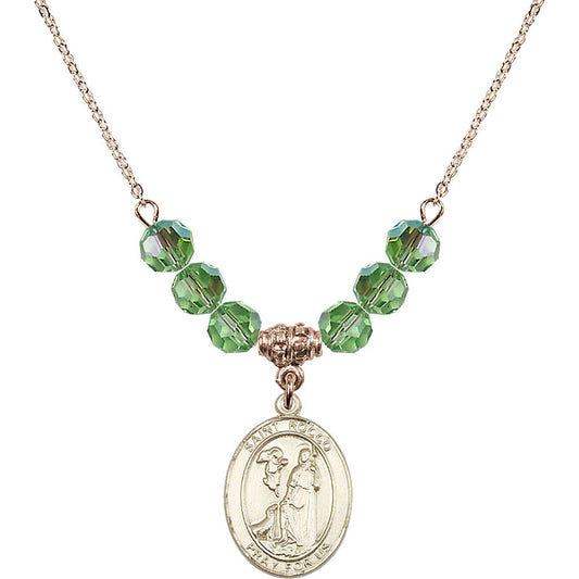 14kt Gold Filled Saint Rocco Birthstone Necklace with Peridot Beads - 8377