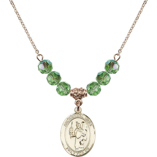 14kt Gold Filled Saint Uriel the Archangel Birthstone Necklace with Peridot Beads - 8378