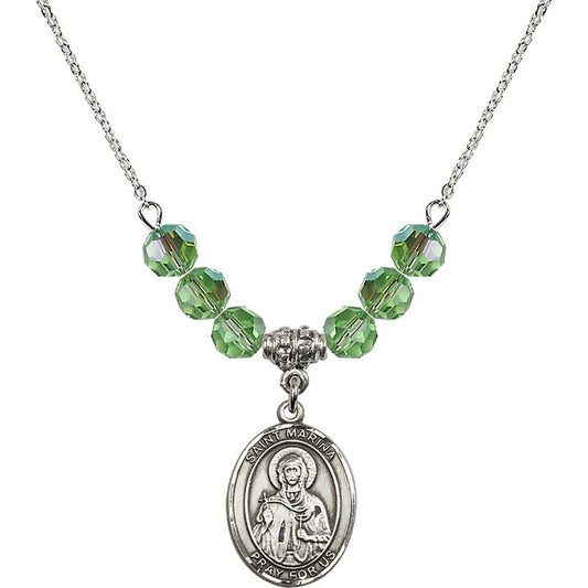 Sterling Silver Saint Marina Birthstone Necklace with Peridot Beads - 8379