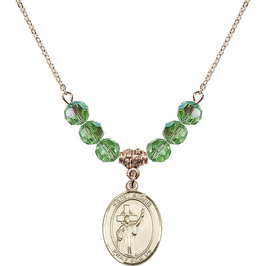 14kt Gold Filled Saint Aidan of Lindesfarne Birthstone Necklace with Peridot Beads - 8381
