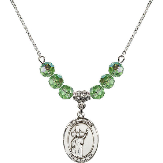 Sterling Silver Saint Aidan of Lindesfarne Birthstone Necklace with Peridot Beads - 8381
