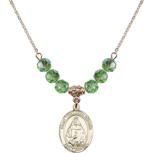 14kt Gold Filled Saint Theodora Birthstone Necklace with Peridot Beads - 8382