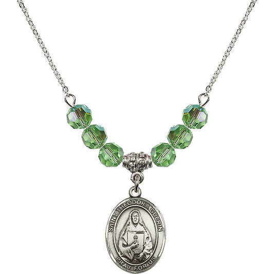Sterling Silver Saint Theodora Birthstone Necklace with Peridot Beads - 8382