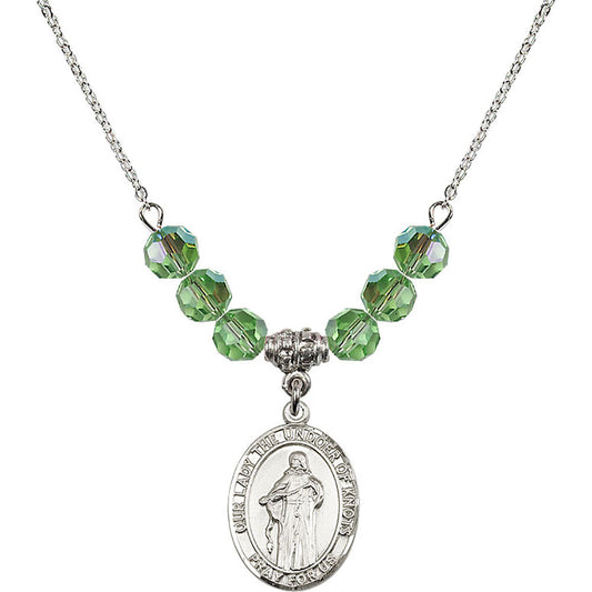 Sterling Silver Our Lady the Undoer of Knots Birthstone Necklace with Peridot Beads - 8383