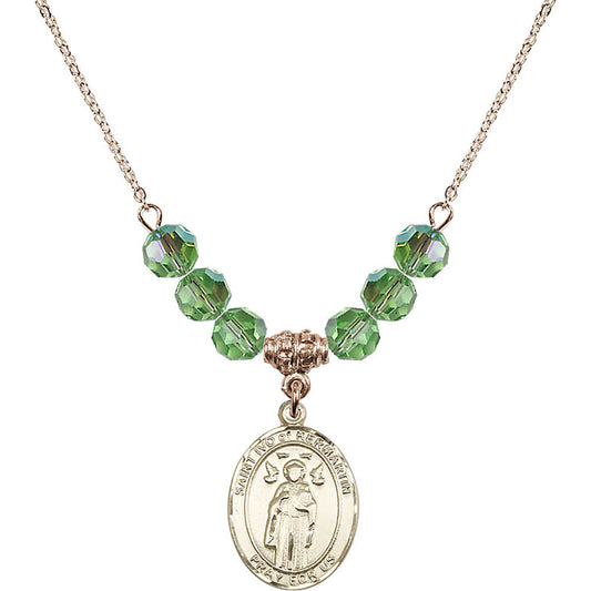 14kt Gold Filled Saint Ivo of Kelmartin Birthstone Necklace with Peridot Beads - 8384