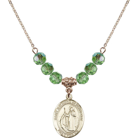 14kt Gold Filled Saint Raymond of Penafort Birthstone Necklace with Peridot Beads - 8385
