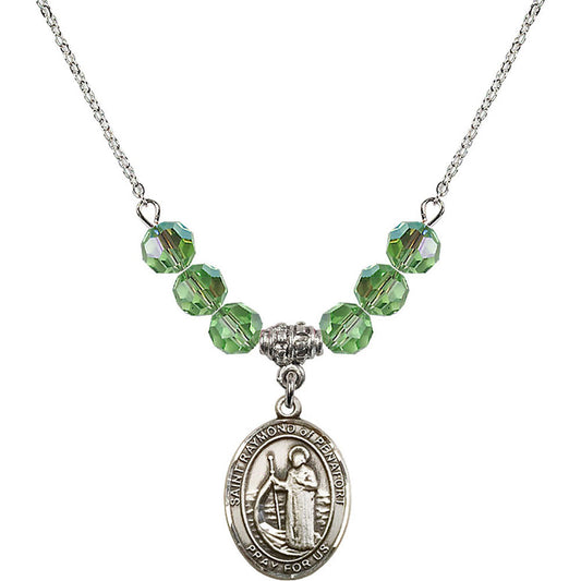 Sterling Silver Saint Raymond of Penafort Birthstone Necklace with Peridot Beads - 8385