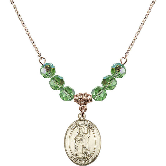 14kt Gold Filled Saint Drogo Birthstone Necklace with Peridot Beads - 8386