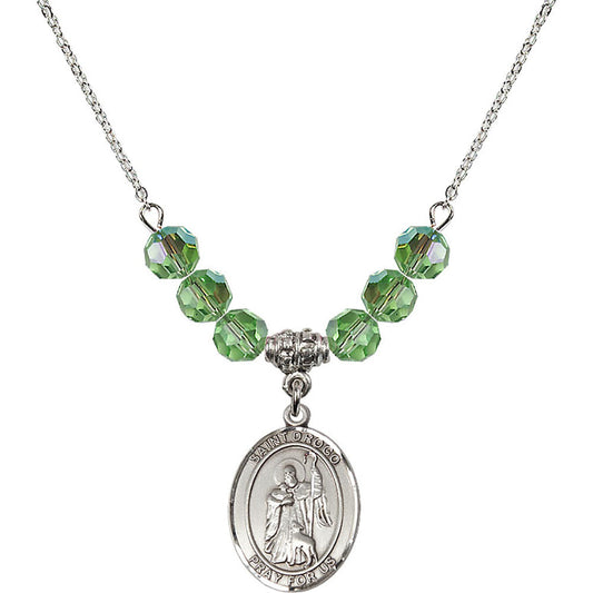 Sterling Silver Saint Drogo Birthstone Necklace with Peridot Beads - 8386