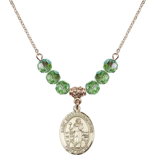14kt Gold Filled Saint Bernadine of Sienna Birthstone Necklace with Peridot Beads - 8387