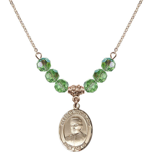 14kt Gold Filled Blessed Miguel Pro Birthstone Necklace with Peridot Beads - 8389