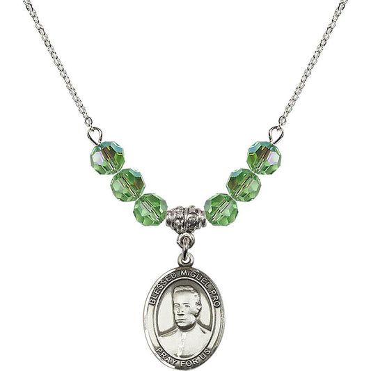 Sterling Silver Blessed Miguel Pro Birthstone Necklace with Peridot Beads - 8389