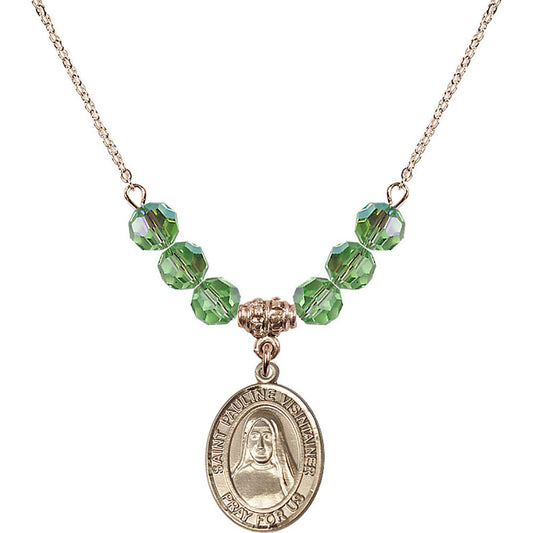 14kt Gold Filled Saint Pauline Visintainer Birthstone Necklace with Peridot Beads - 8391