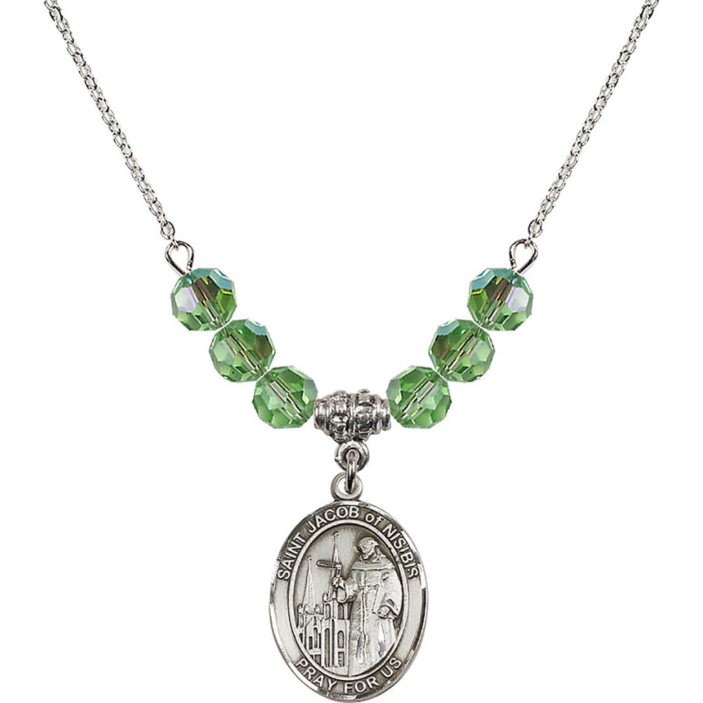 Sterling Silver Saint Jacob of Nisibis Birthstone Necklace with Peridot Beads - 8392