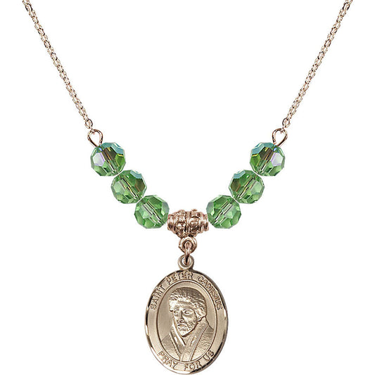 14kt Gold Filled Saint Peter Canisius Birthstone Necklace with Peridot Beads - 8393