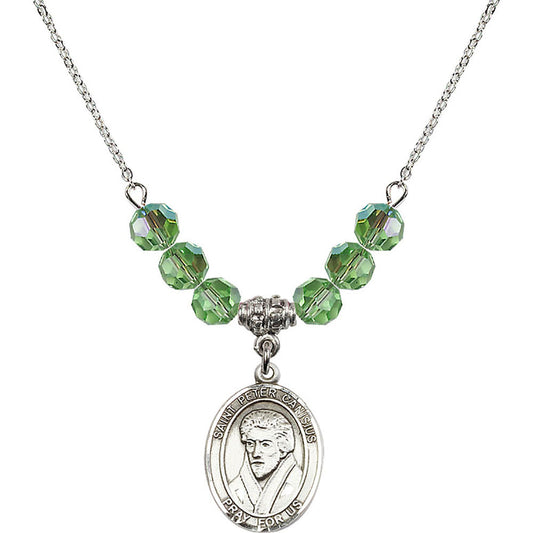 Sterling Silver Saint Peter Canisius Birthstone Necklace with Peridot Beads - 8393