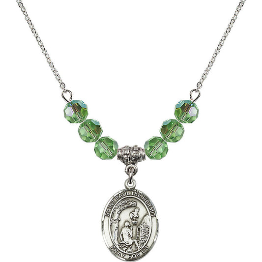 Sterling Silver Saint Paul the Hermit Birthstone Necklace with Peridot Beads - 8394