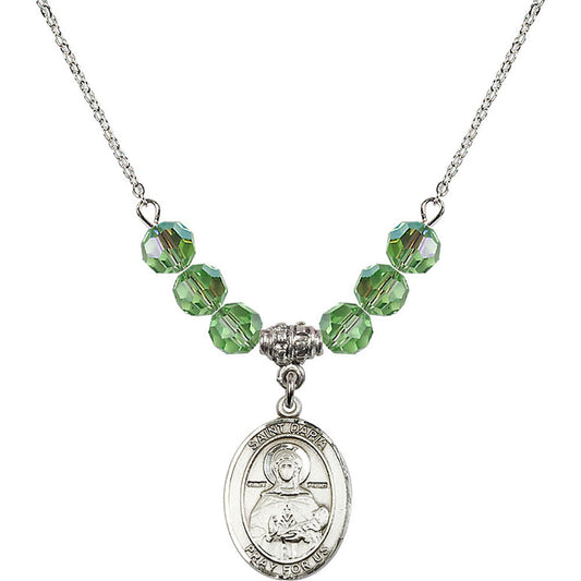 Sterling Silver Saint Daria Birthstone Necklace with Peridot Beads - 8396