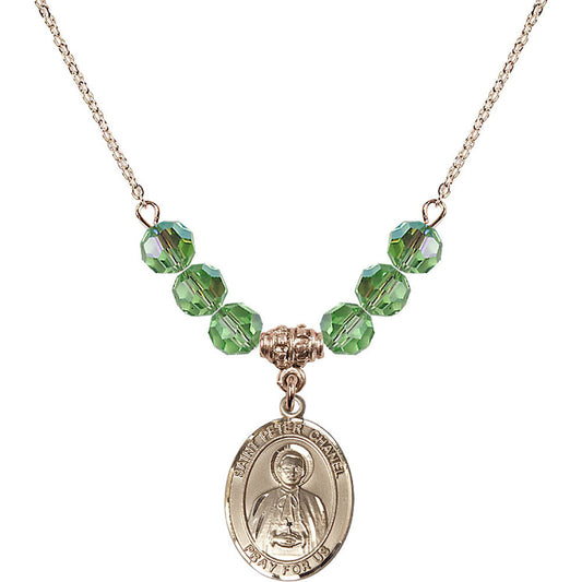 14kt Gold Filled Saint Peter Chanel Birthstone Necklace with Peridot Beads - 8397