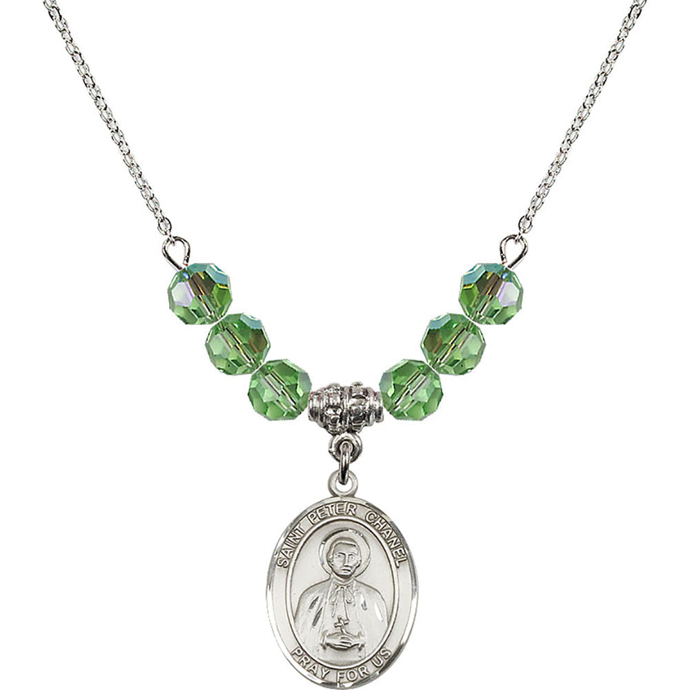 Sterling Silver Saint Peter Chanel Birthstone Necklace with Peridot Beads - 8397