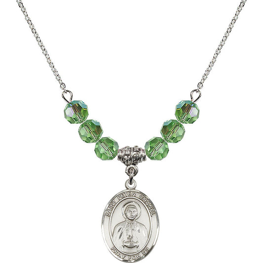 Sterling Silver Saint Peter Chanel Birthstone Necklace with Peridot Beads - 8397