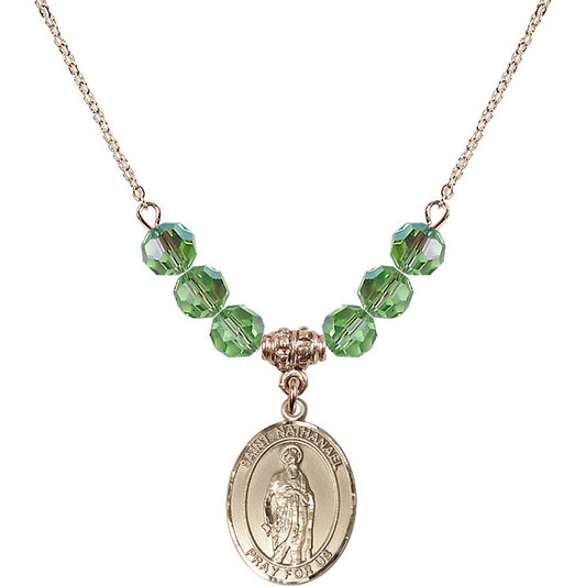 14kt Gold Filled Saint Nathanael Birthstone Necklace with Peridot Beads - 8398
