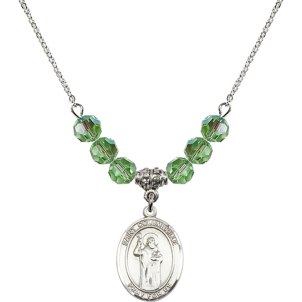 Sterling Silver Saint Columbkille Birthstone Necklace with Peridot Beads - 8399