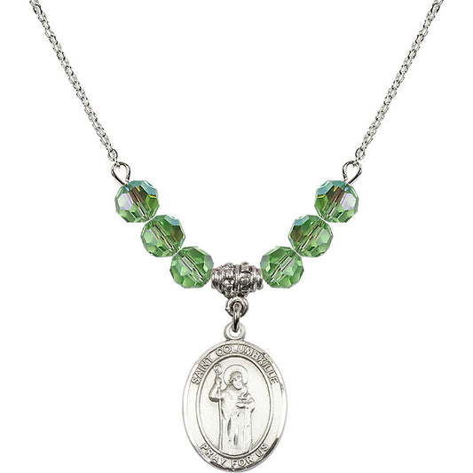 Sterling Silver Saint Columbkille Birthstone Necklace with Peridot Beads - 8399