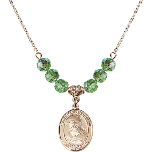 14kt Gold Filled Saint Daniel Comboni Birthstone Necklace with Peridot Beads - 8400
