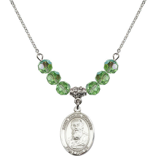 Sterling Silver Saint Daniel Comboni Birthstone Necklace with Peridot Beads - 8400
