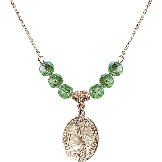 14kt Gold Filled Saint Jeanne Chezard de Matel Birthstone Necklace with Peridot Beads - 8401