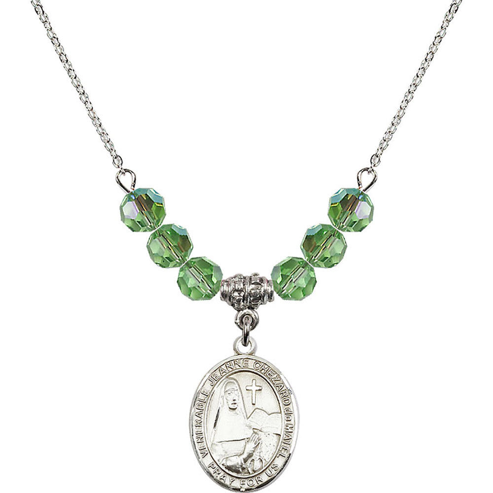 Sterling Silver Saint Jeanne Chezard de Matel Birthstone Necklace with Peridot Beads - 8401