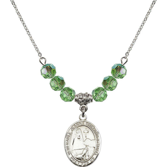 Sterling Silver Saint Jeanne Chezard de Matel Birthstone Necklace with Peridot Beads - 8401