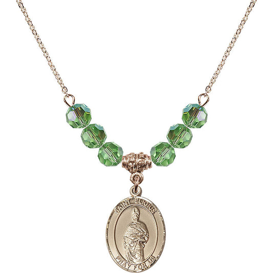 14kt Gold Filled Saint Eligius Birthstone Necklace with Peridot Beads - 8402
