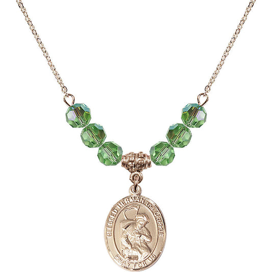 14kt Gold Filled Blessed Herman the Cripple Birthstone Necklace with Peridot Beads - 8403