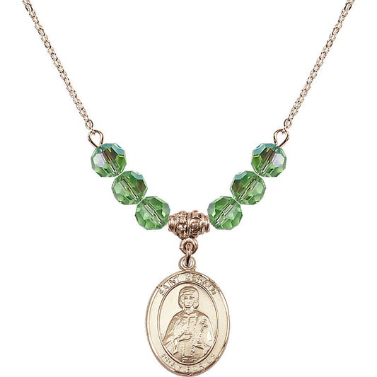 14kt Gold Filled Saint Gerald Birthstone Necklace with Peridot Beads - 8404